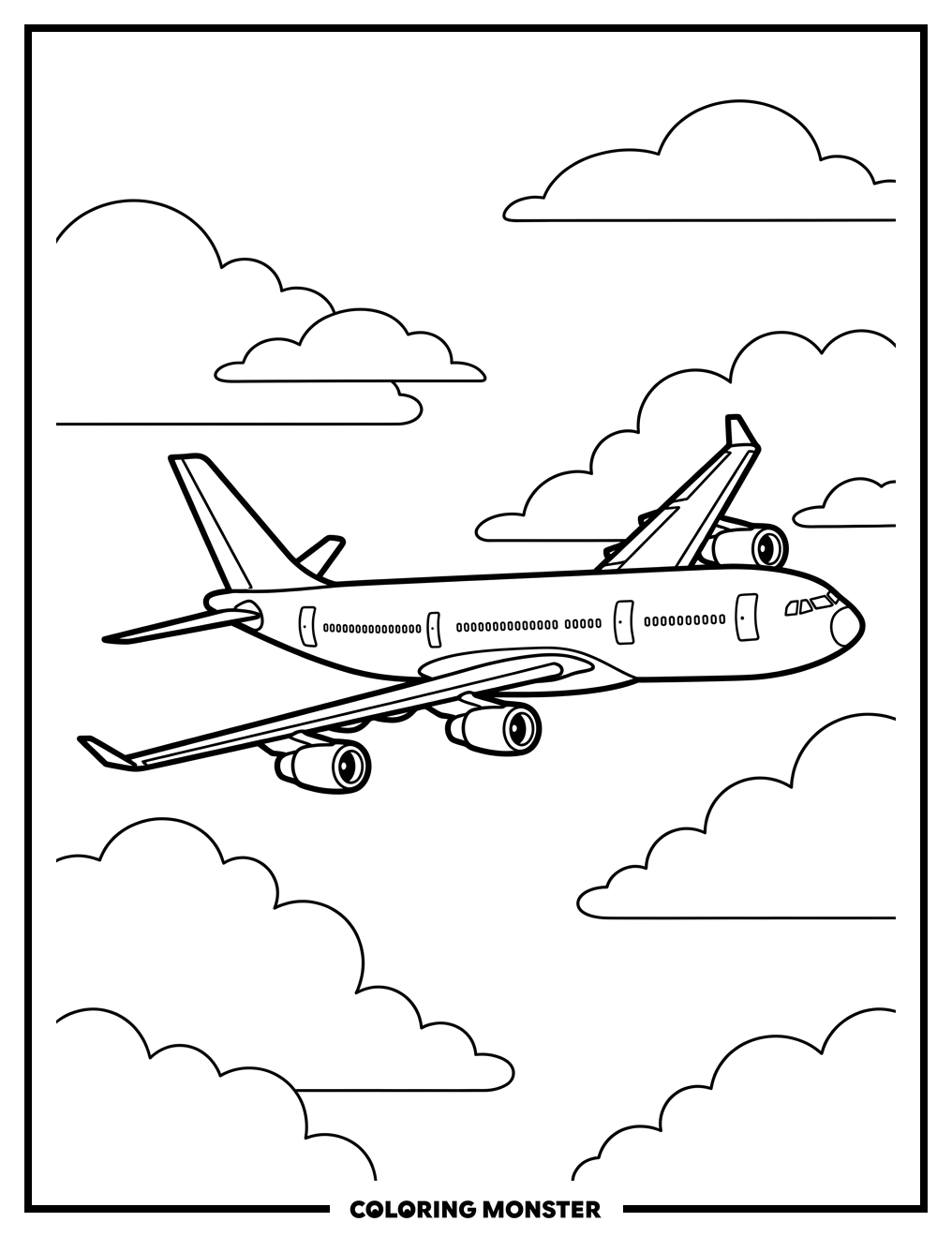 Airbus A340 Airplane in Flight Coloring Page