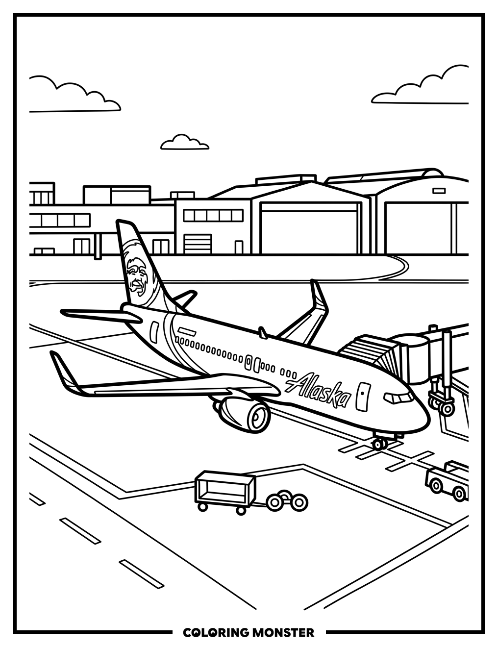 Alaska Airlines Airplane at Airport Coloring Page