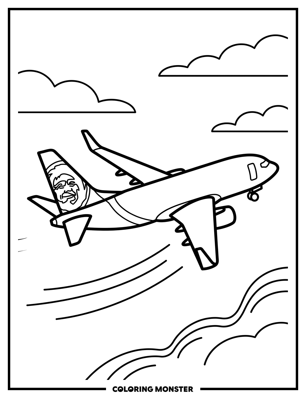 Alaska Airlines Airplane in Sky Coloring Page