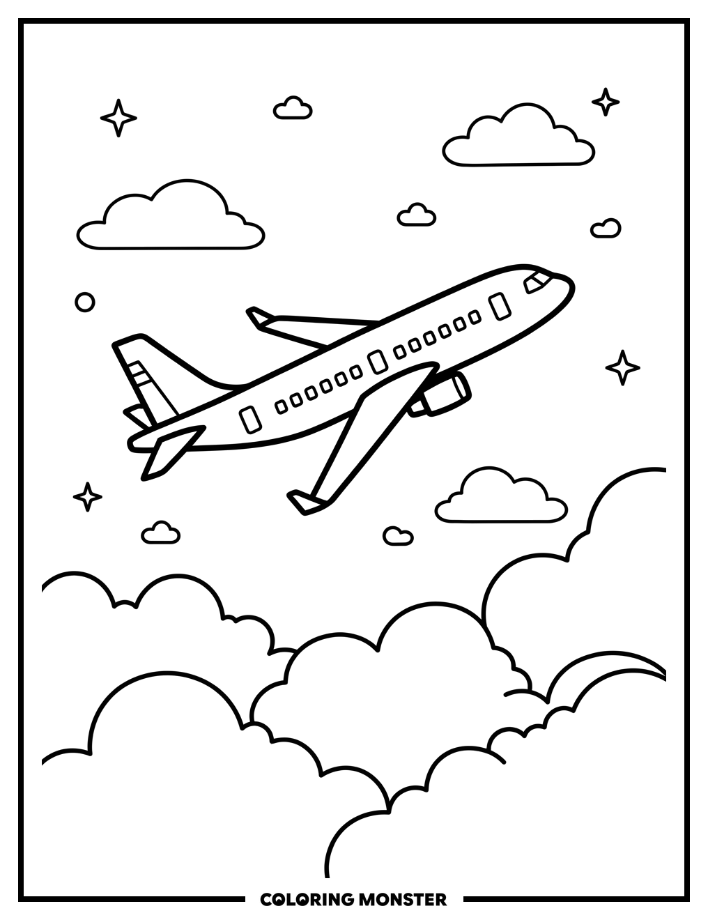 Alaska Airlines Plane Flying High Coloring Page