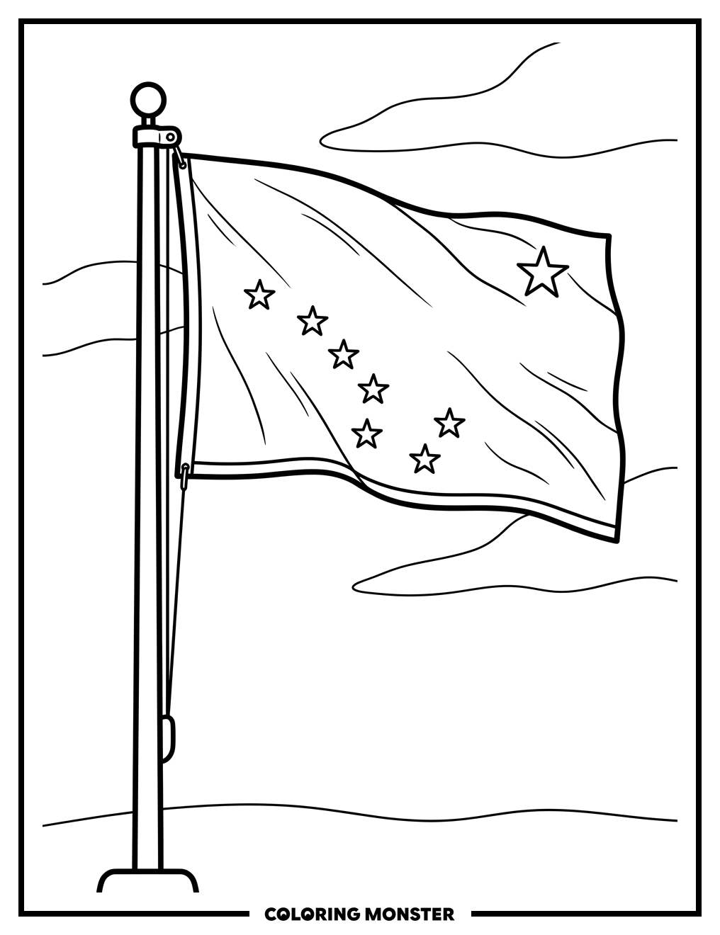 Alaska Flag Flying Coloring Page