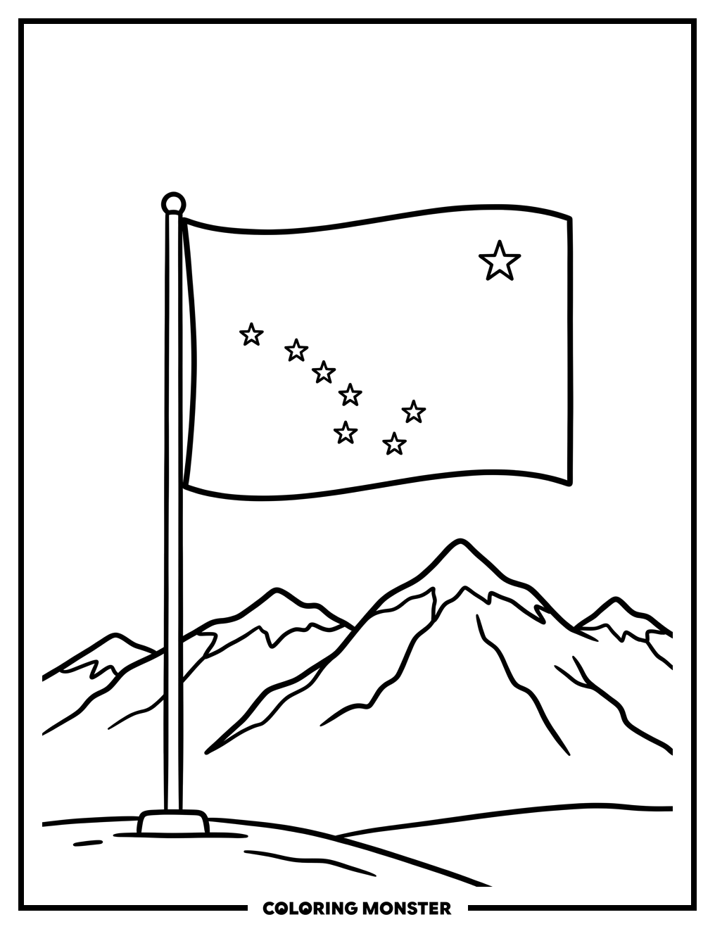 Alaska State Flag and Mountains Coloring Page