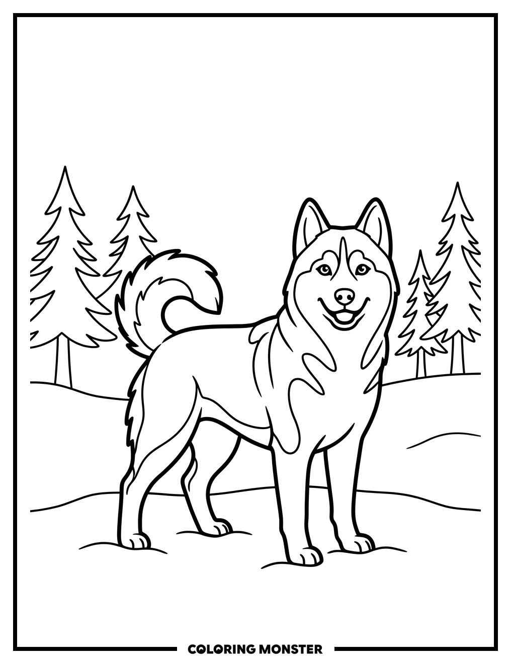 Alaskan Husky in Snow Coloring Page