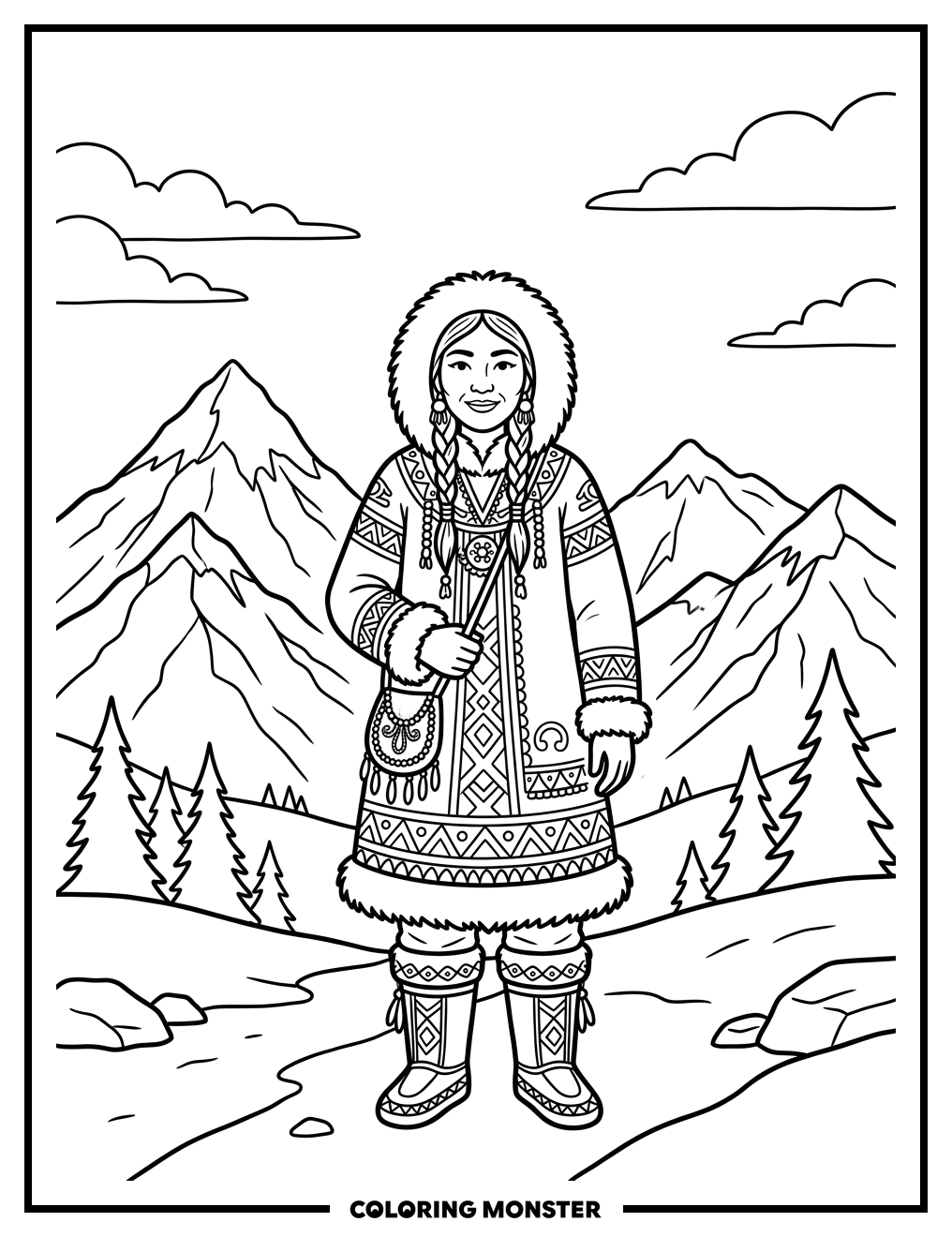 Alaskan Native Woman in Traditional Dress Coloring Page