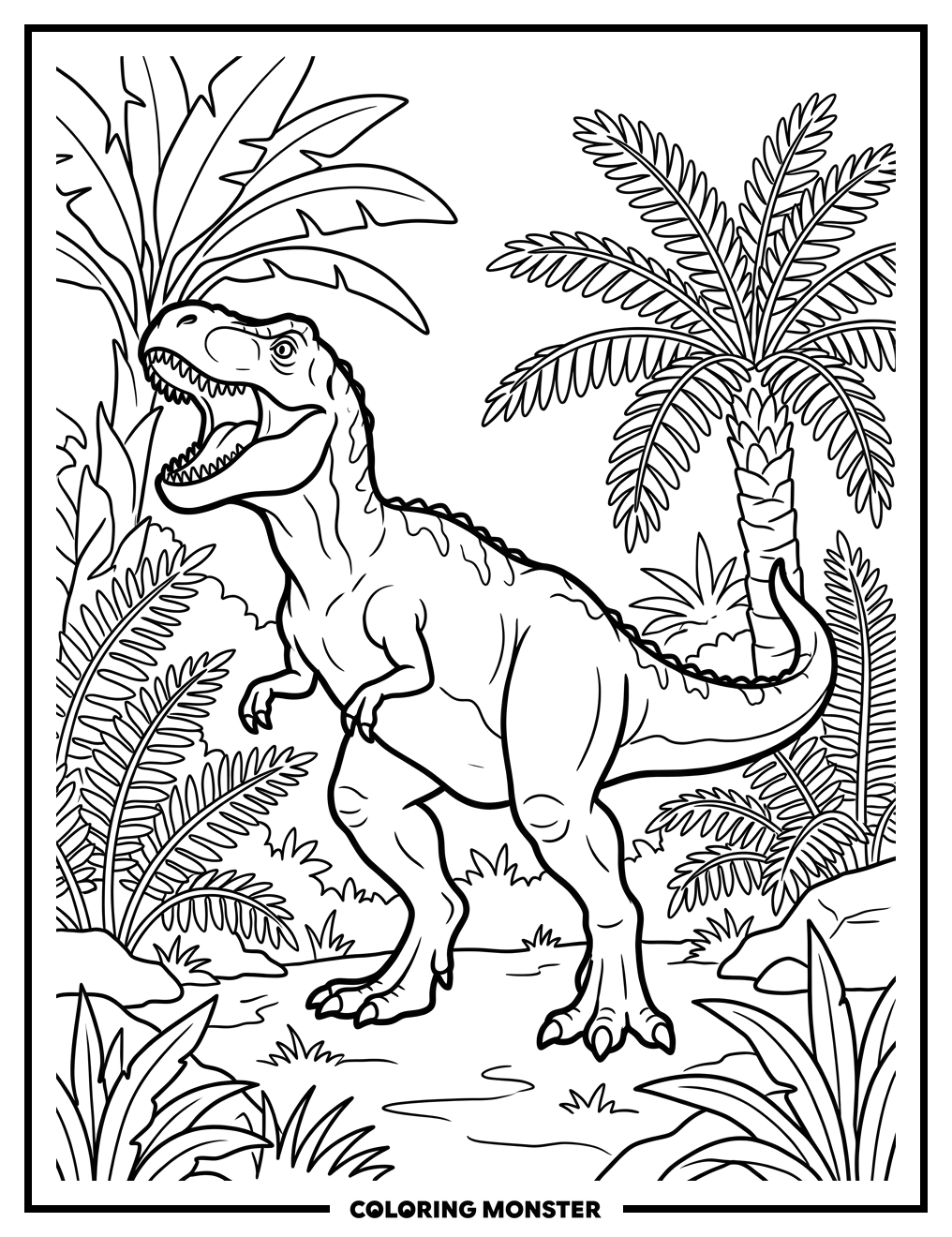Albertosaurus Roaring in Jungle Coloring Page