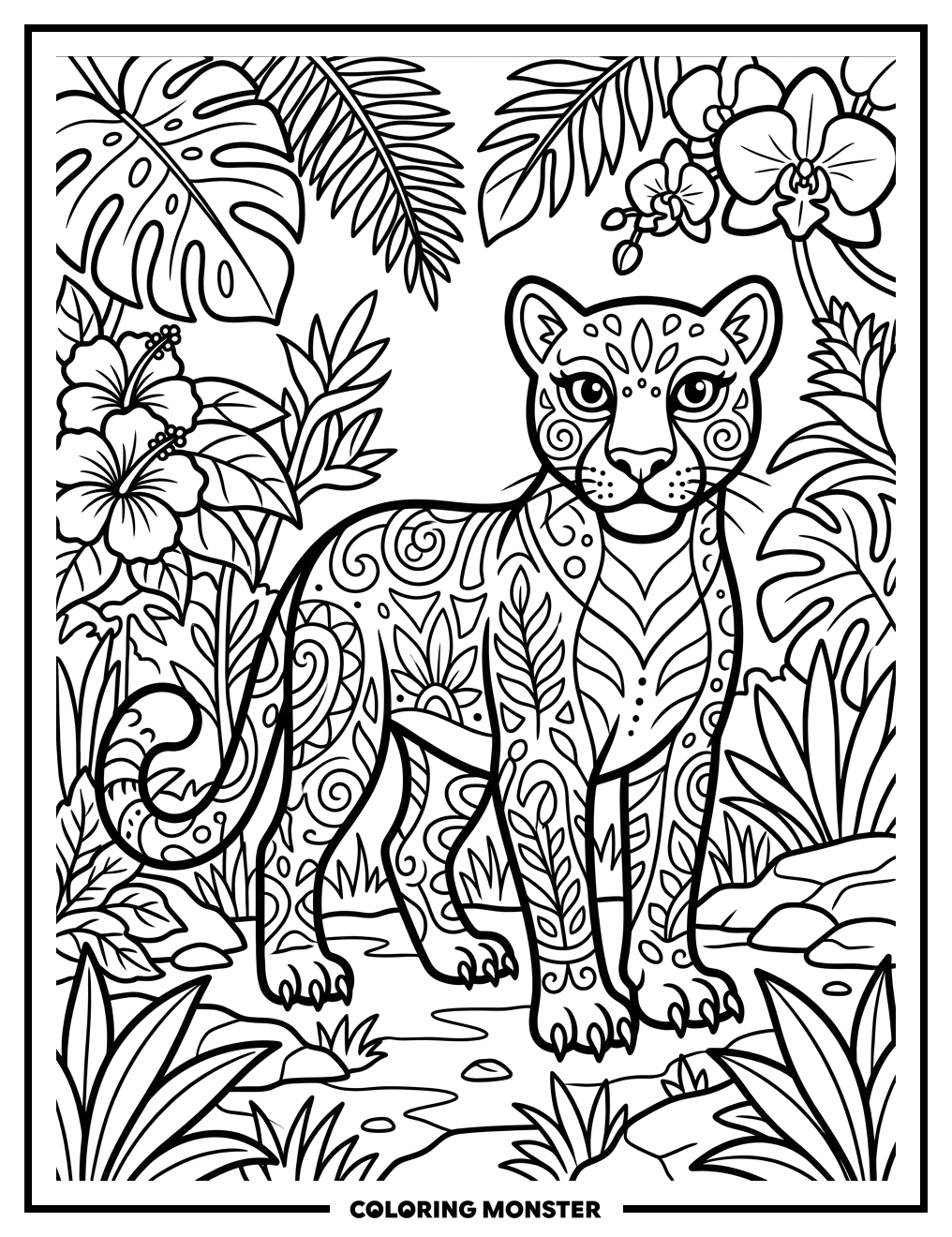 Alebrije Jaguar in Jungle Coloring Page