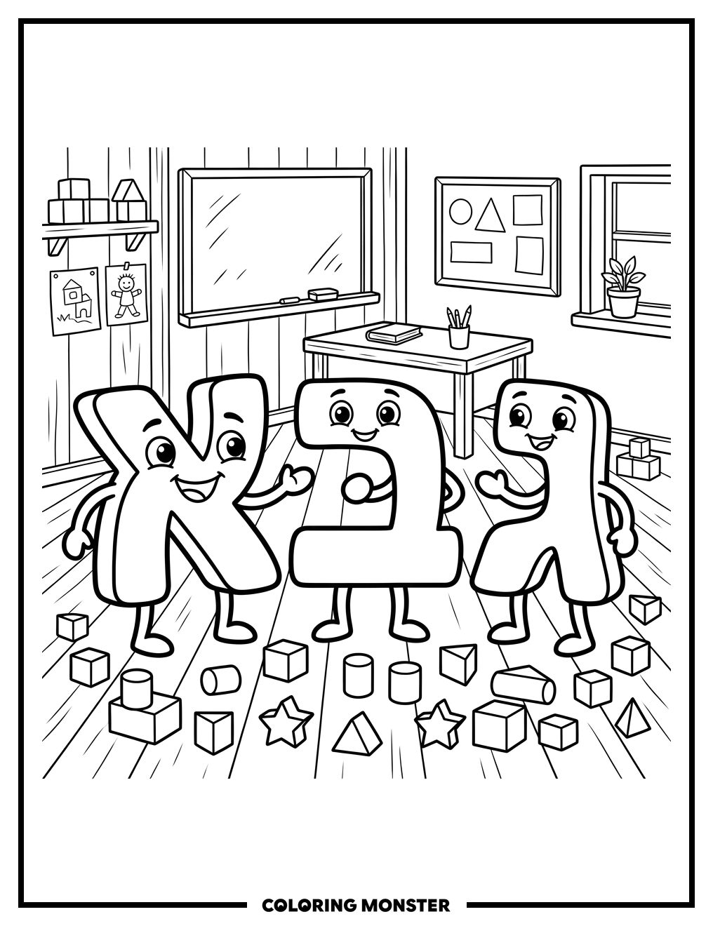 Alef, Bet, and Gimel with Building Blocks Coloring Page