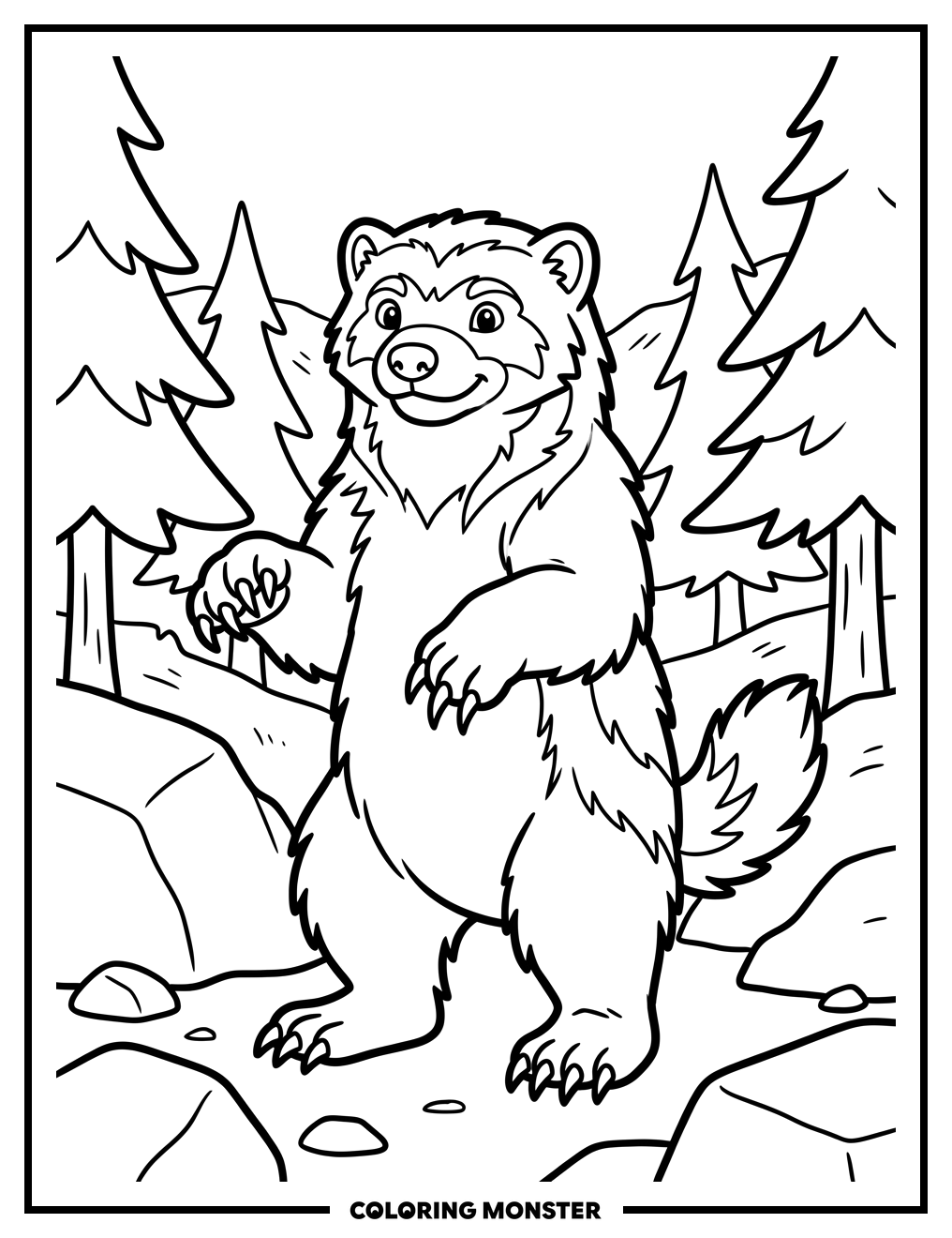 Alert Wolverine with Extended Claws Coloring Page
