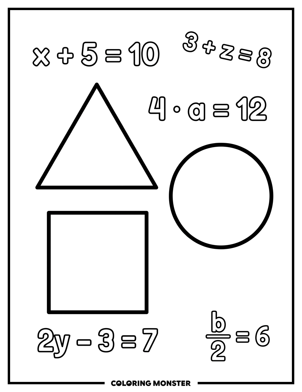 Algebraic Equations With Geometric Shapes Coloring Page