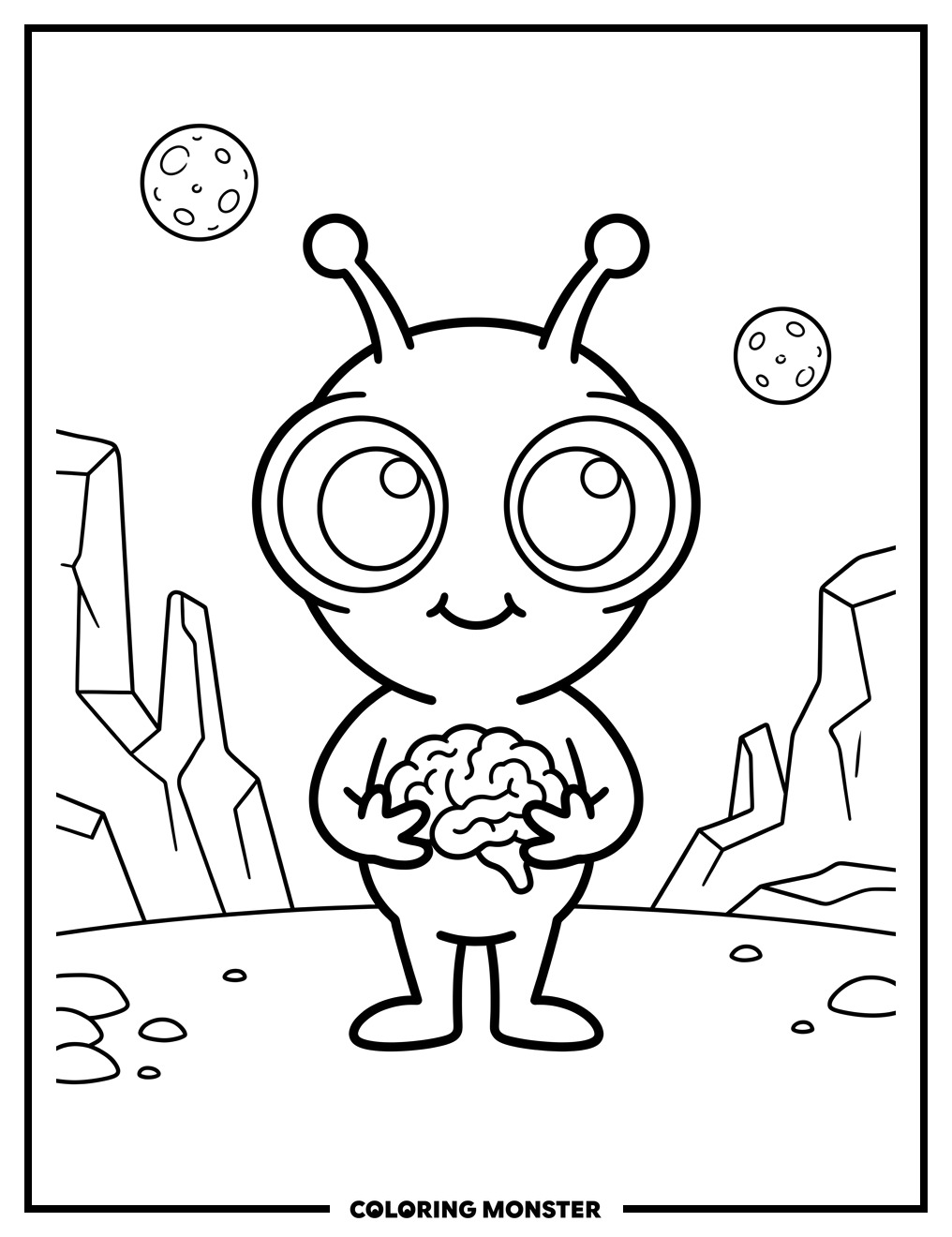 Alien Holding Glowing Brain Coloring Page