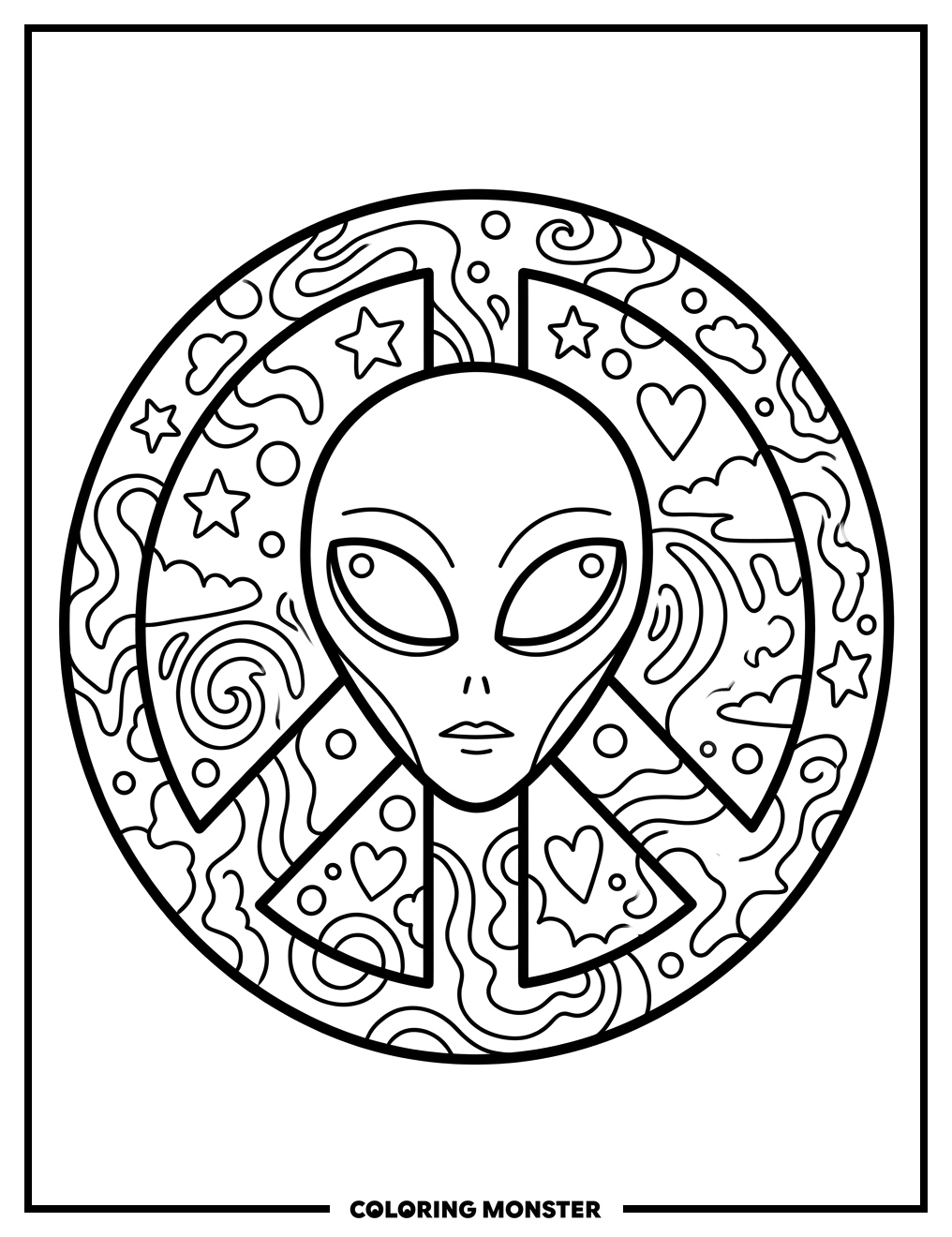 Alien Peace Sign Coloring Page