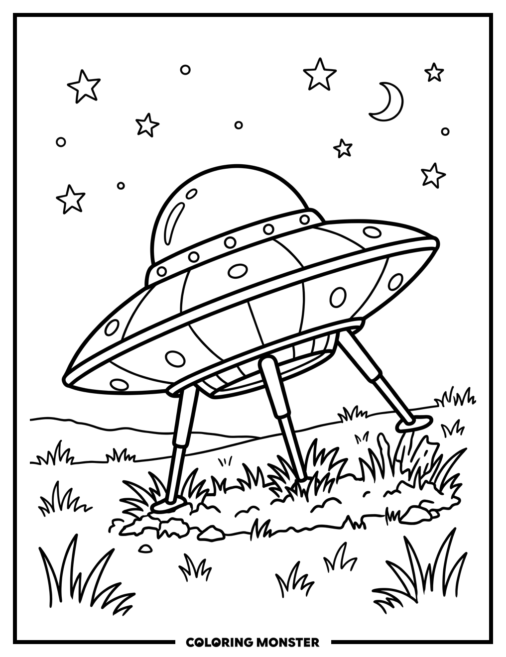 Alien Spaceship Landing Coloring Page