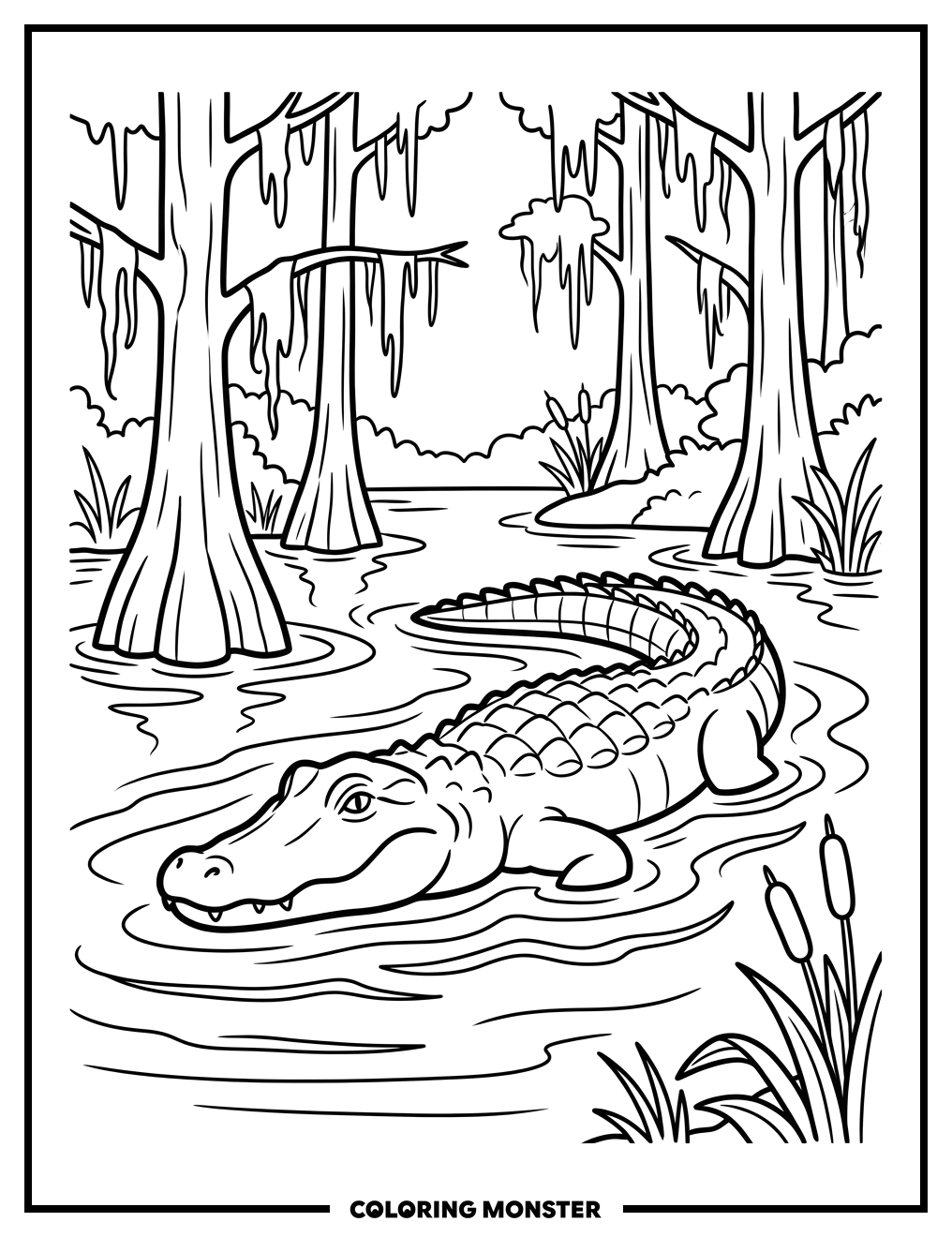 Alligator in Bayou Coloring Page
