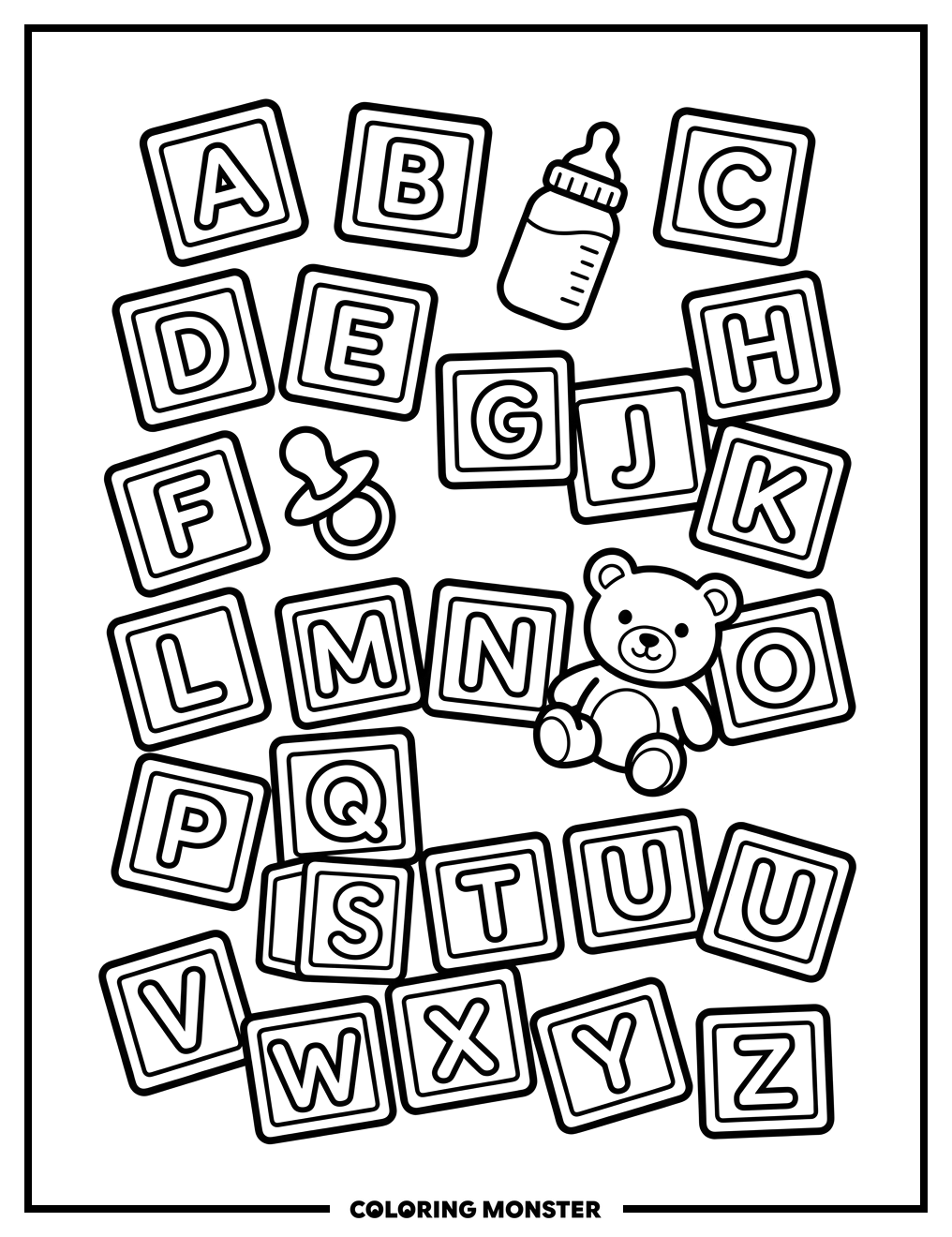Alphabet Blocks and Baby Toys Coloring Page