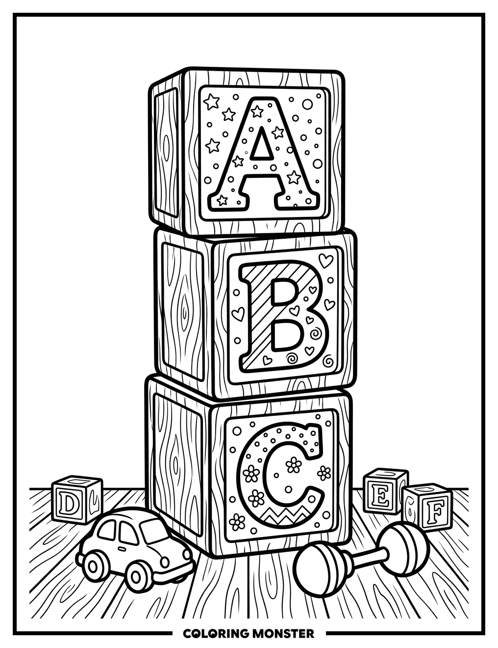 Alphabet Blocks Stacked High Coloring Page