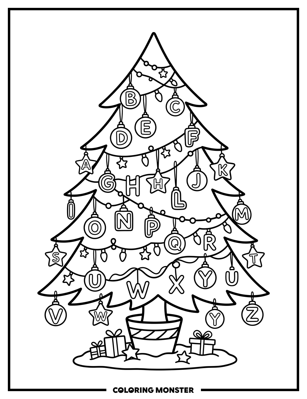 Alphabet Christmas Tree Coloring Page