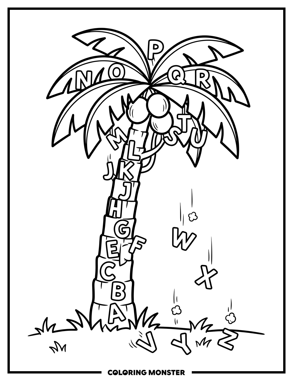 Alphabet Coconut Tree Coloring Page
