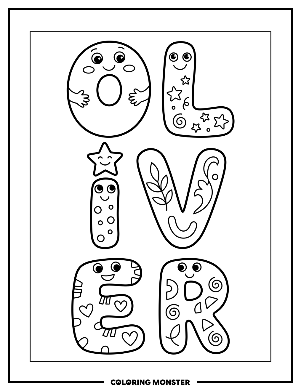 Alphabet Letters Spelling a Name Coloring Page