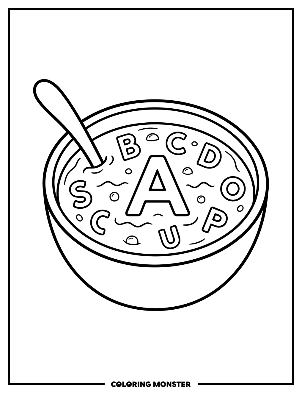 Alphabet Soup With Letter A Coloring Page