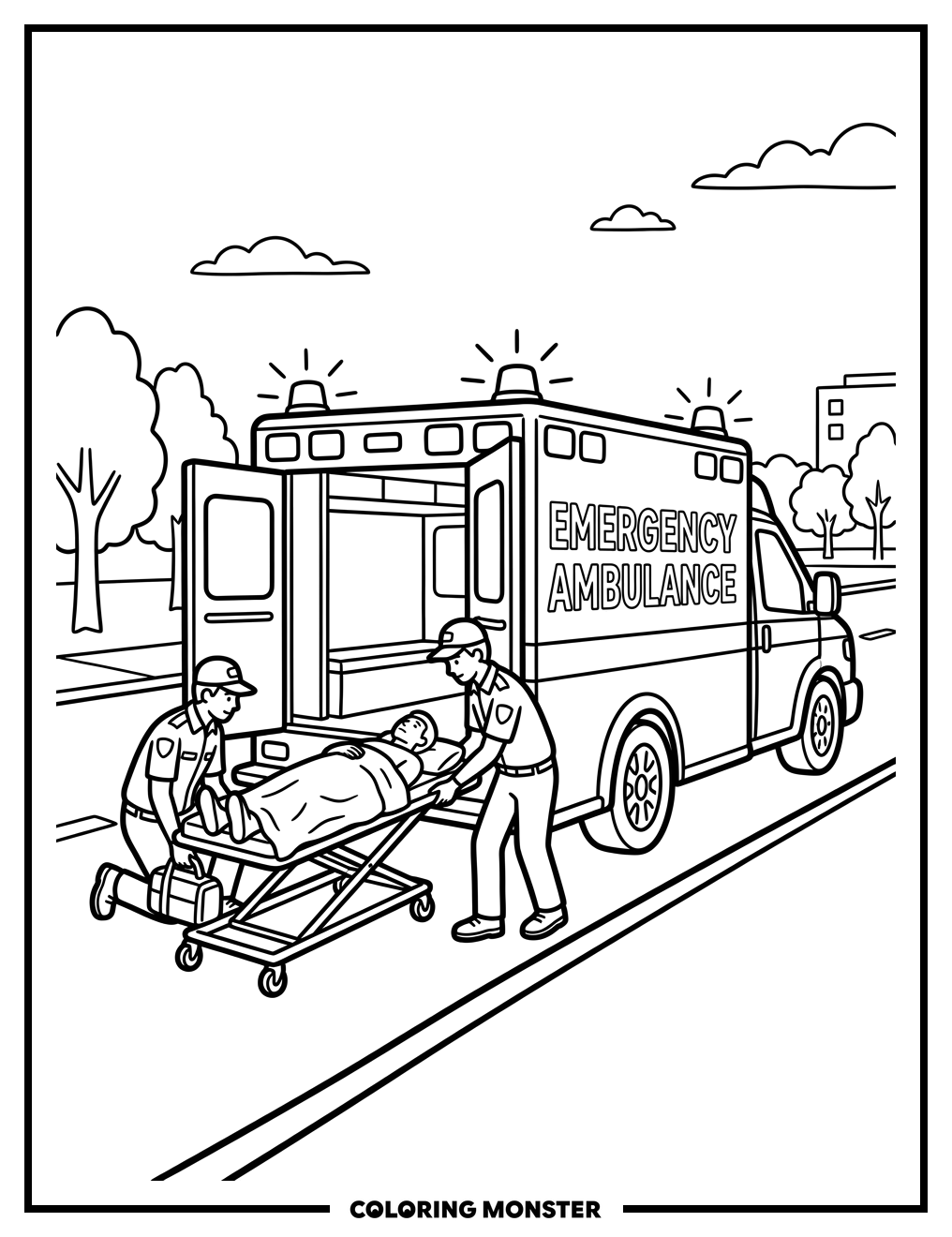 Ambulance Responds to Emergency Call Coloring Page