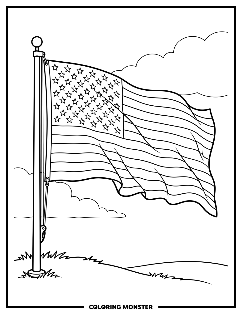 American Flag Waving Proudly Coloring Page