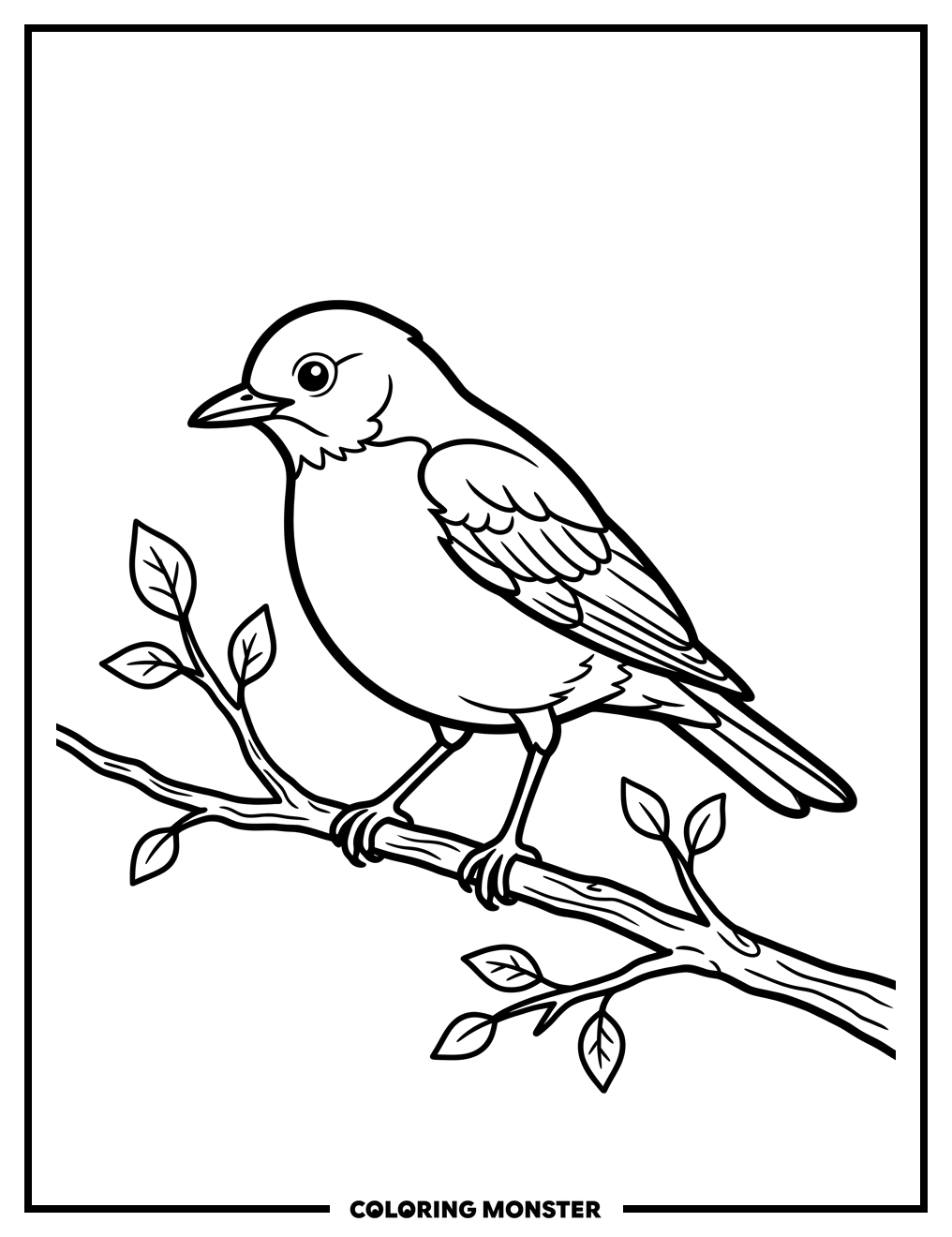 American Robin on Tree Branch Coloring Page