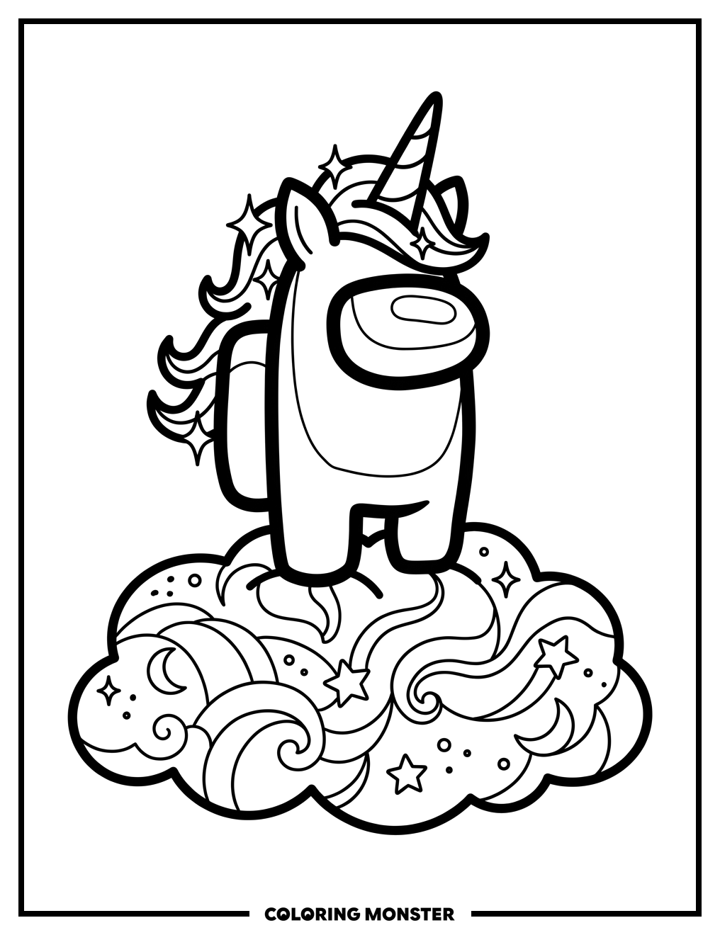 Among Us Crewmate Unicorn Coloring Page