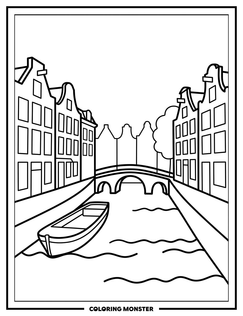 Amsterdam Canal Scene Coloring Page