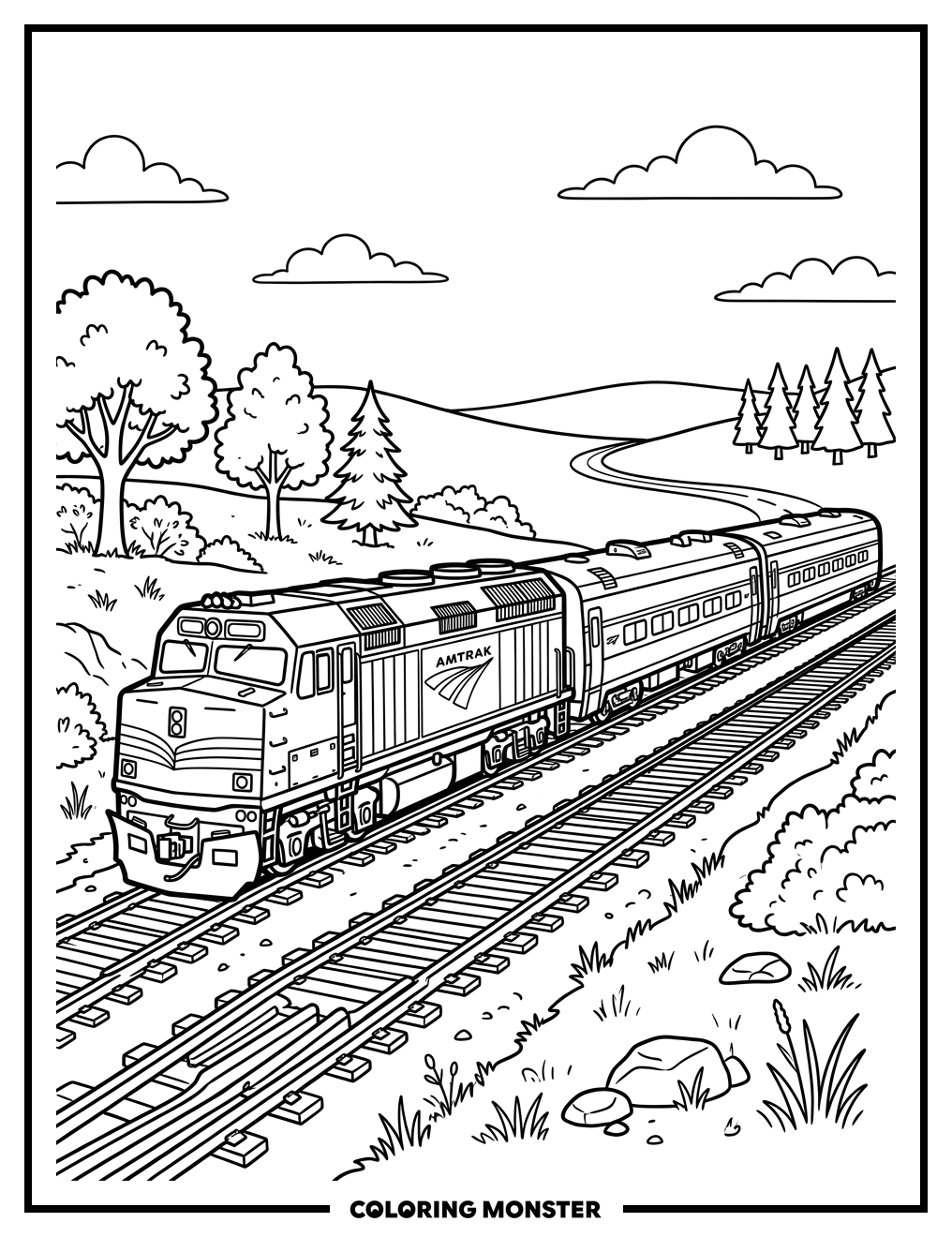 Amtrak Train On Tracks Coloring Page