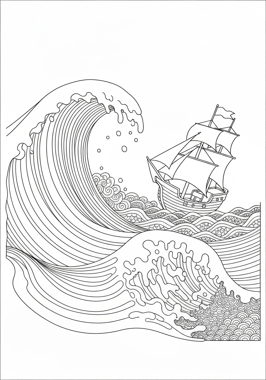 An Ocean Wave Crashing Onto A Pirate Ship
