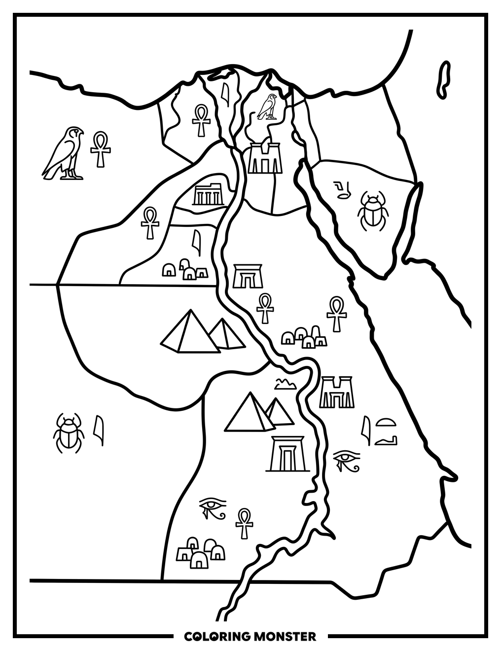 Ancient Egypt Map With Pyramids Coloring Page
