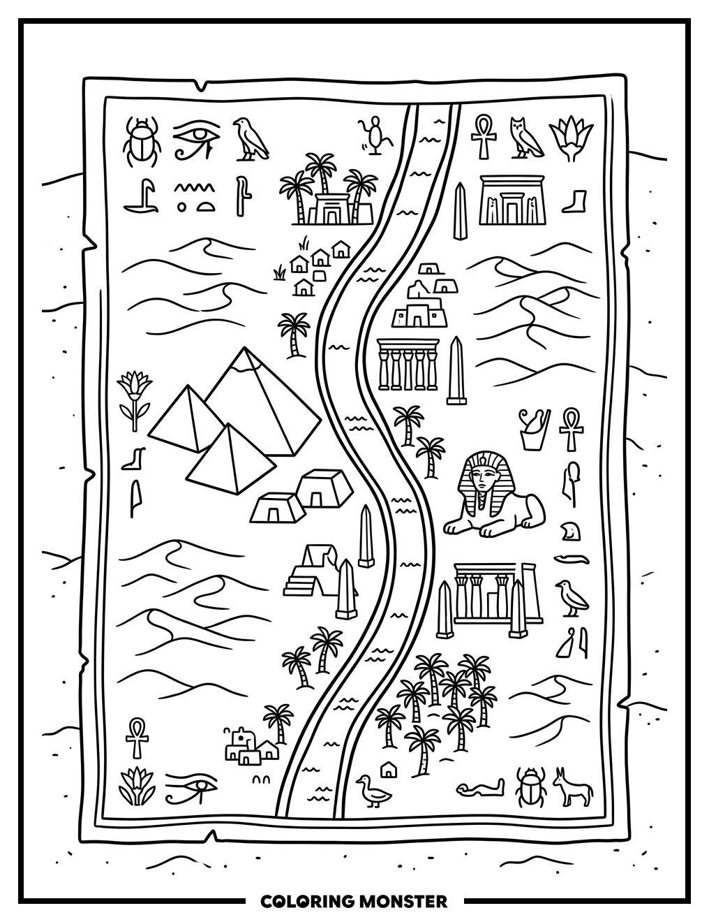Ancient Egyptian Map Scene Coloring Page