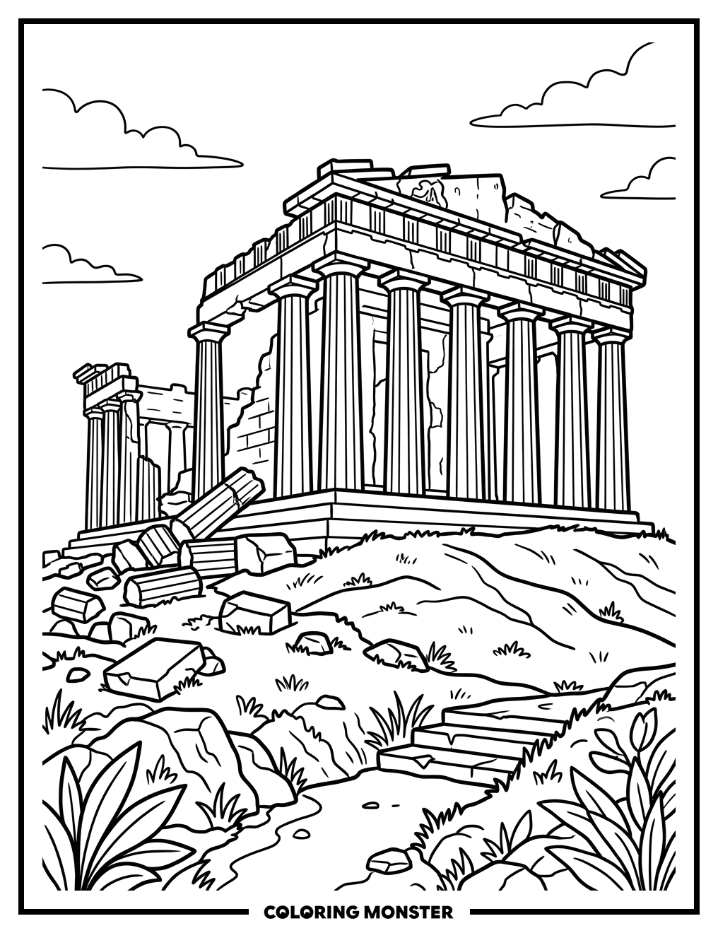 Ancient Greek Temple Ruins Coloring Page
