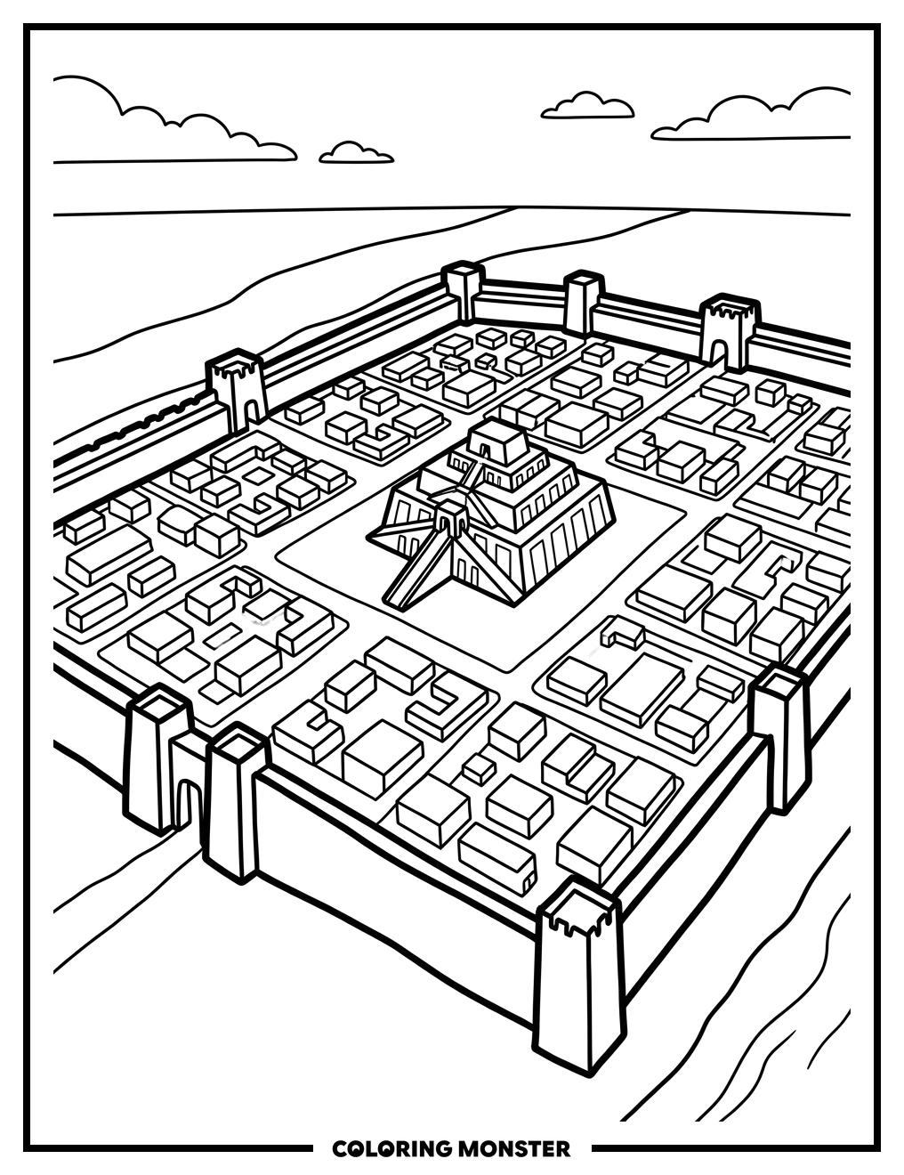 Ancient Nineveh Cityscape Coloring Page