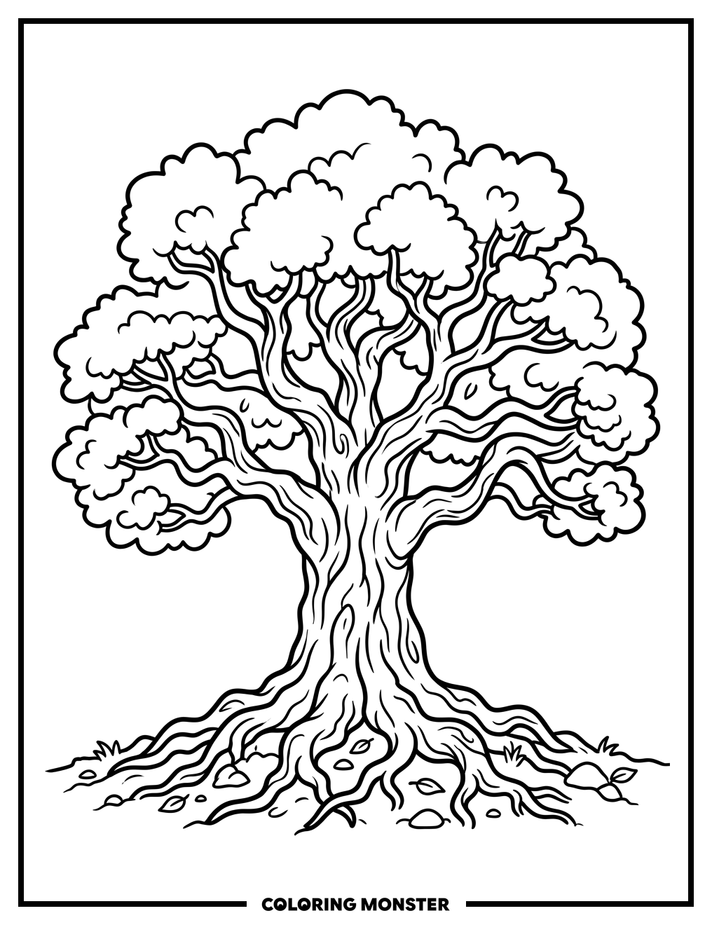 Ancient Oak Tree Coloring Page