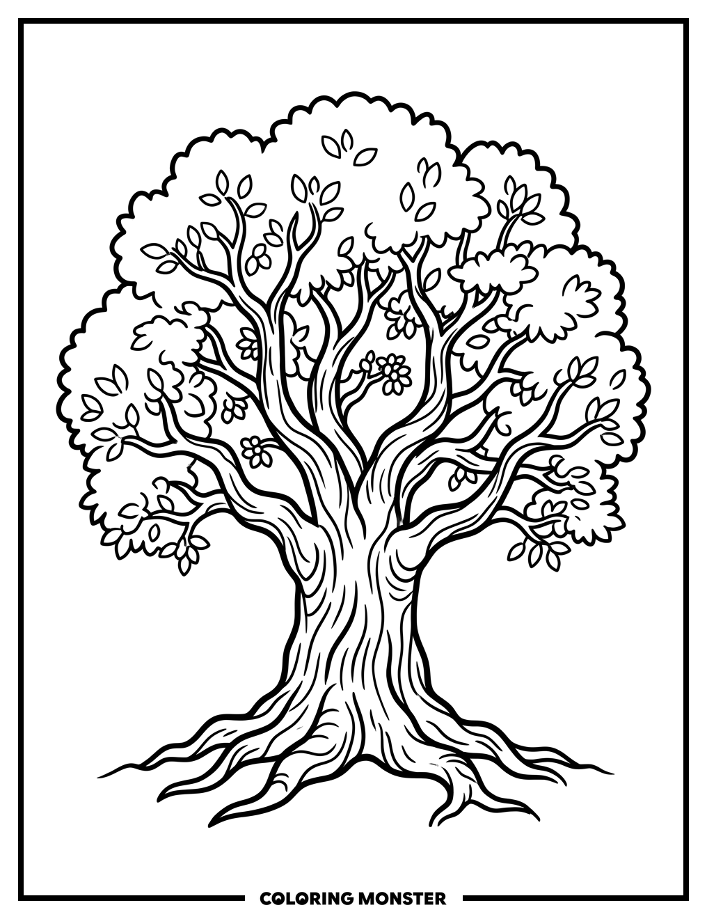 Ancient Oak Tree Coloring Page