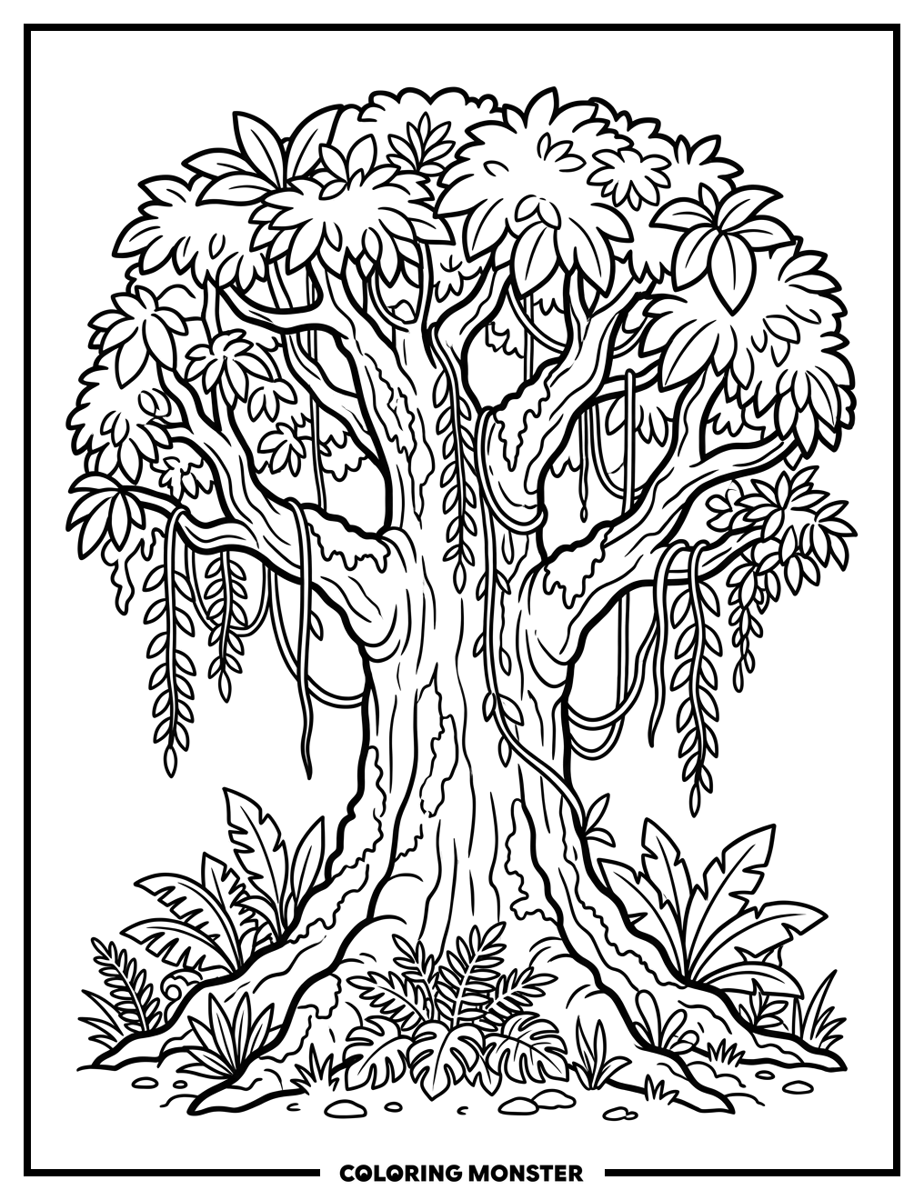 Ancient Rainforest Tree Coloring Page
