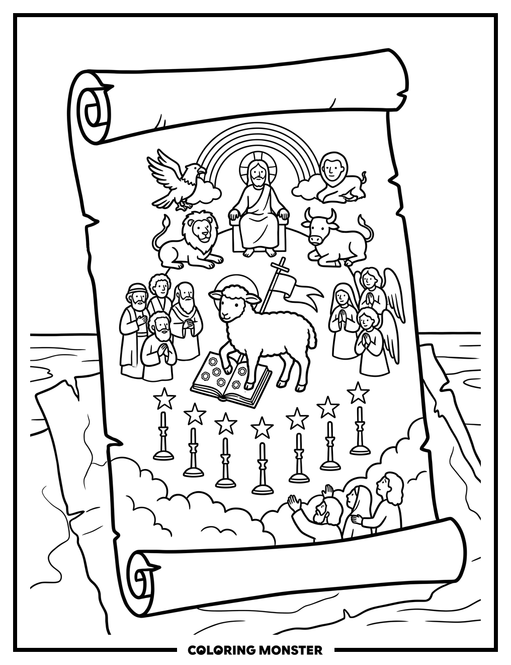 Ancient Scroll of Revelation Coloring Page