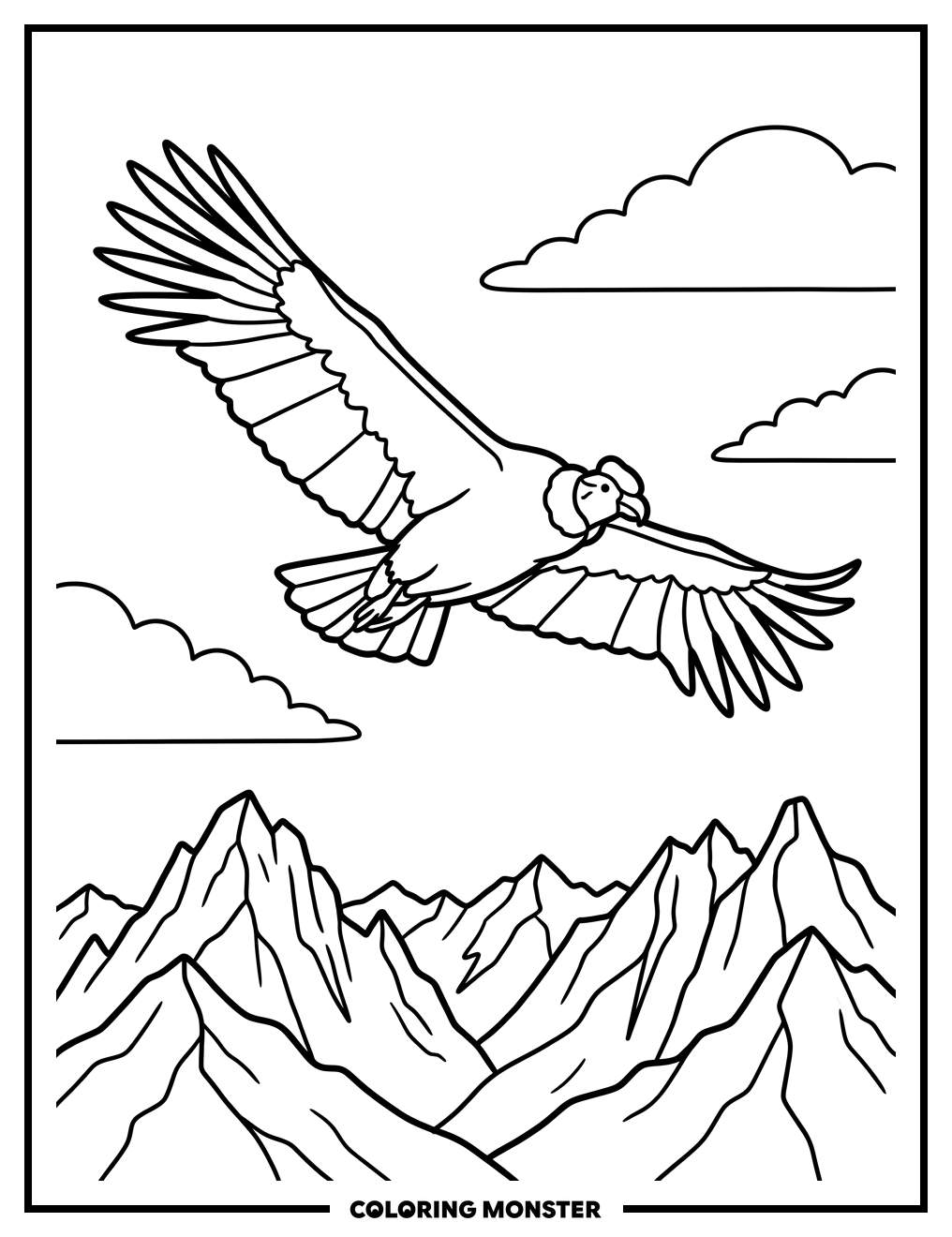 Andean Condor Soars Above Mountains Coloring Page