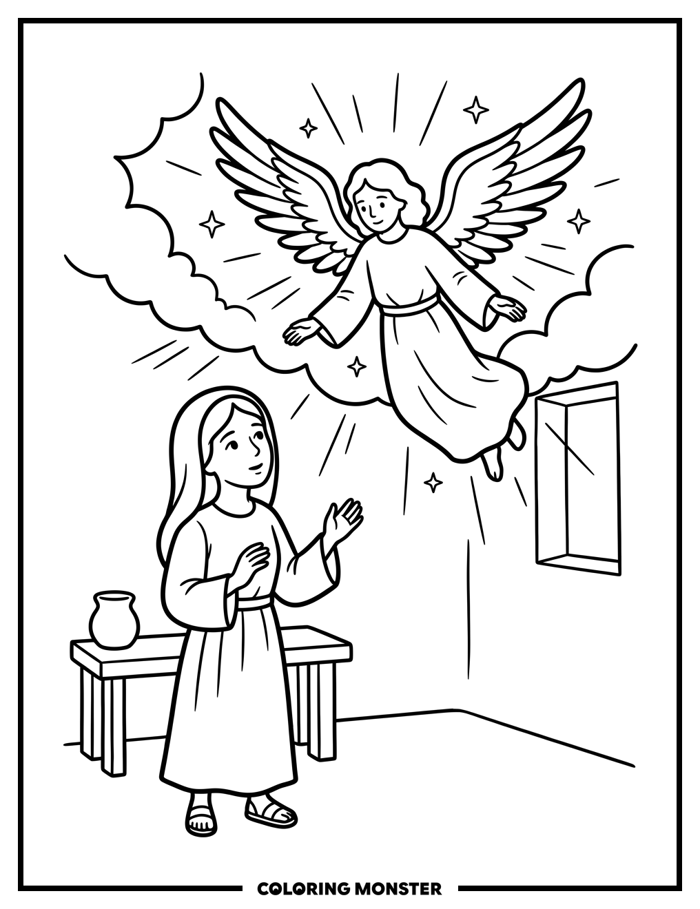 Angel Appears to Mary Coloring Page