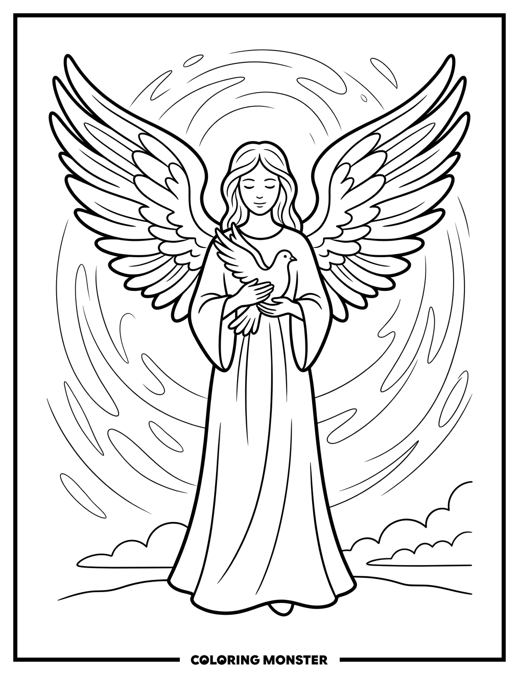 Angel Holding a Dove Coloring Page