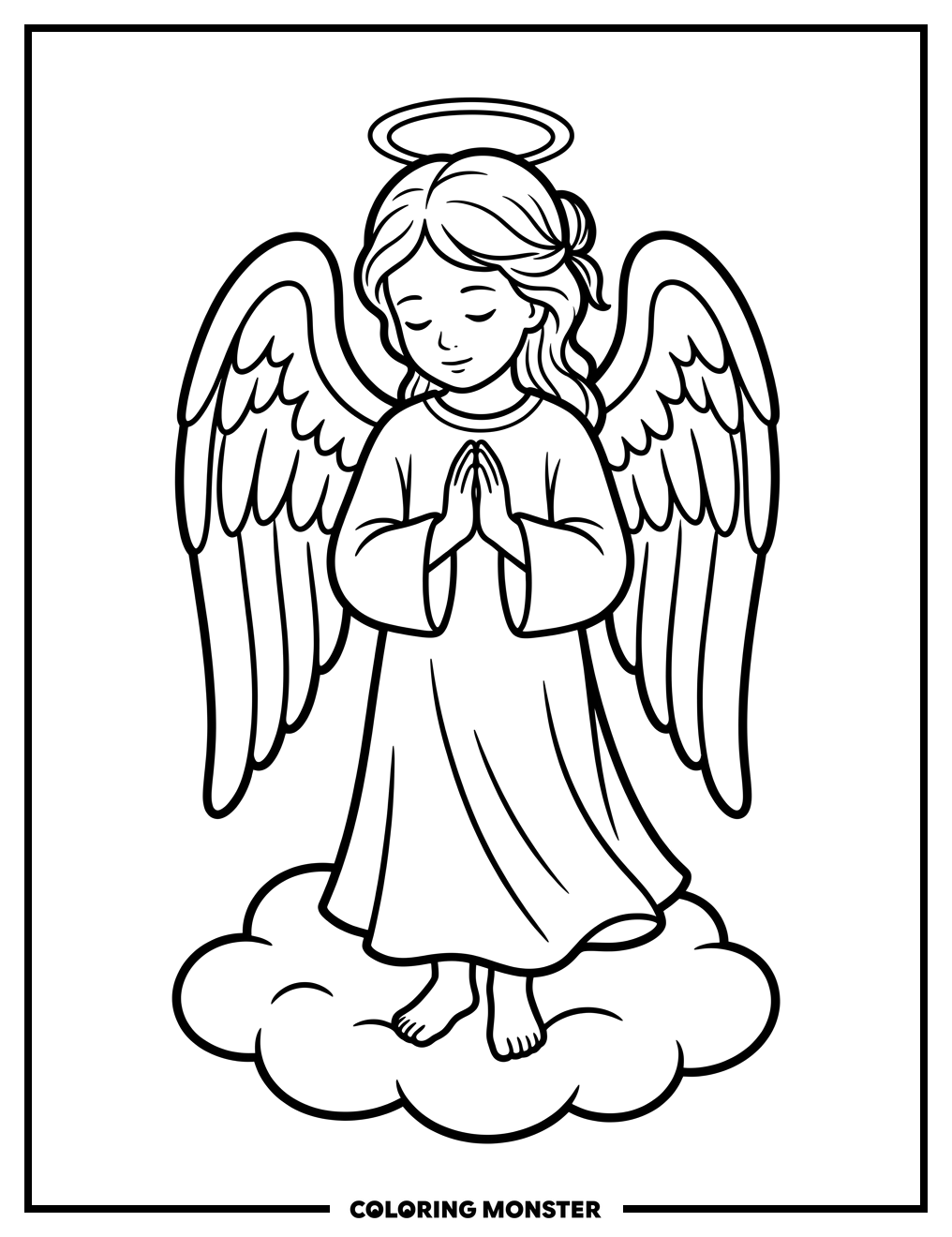 Angel in Prayer Coloring Page