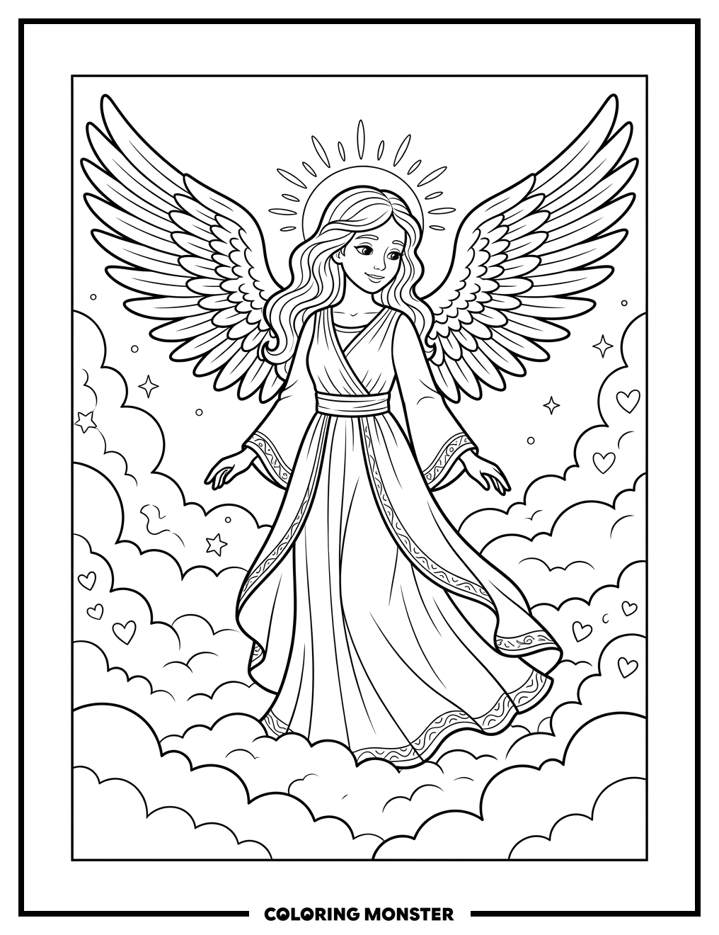 Angel in the Clouds Coloring Page