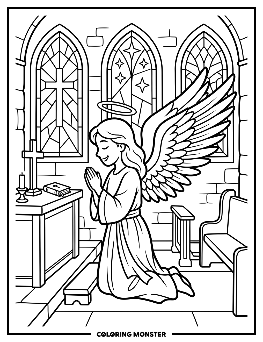 Angel Kneeling in Prayer Coloring Page