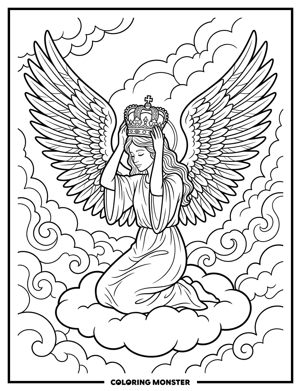 Angel Kneeling with Crown Coloring Page