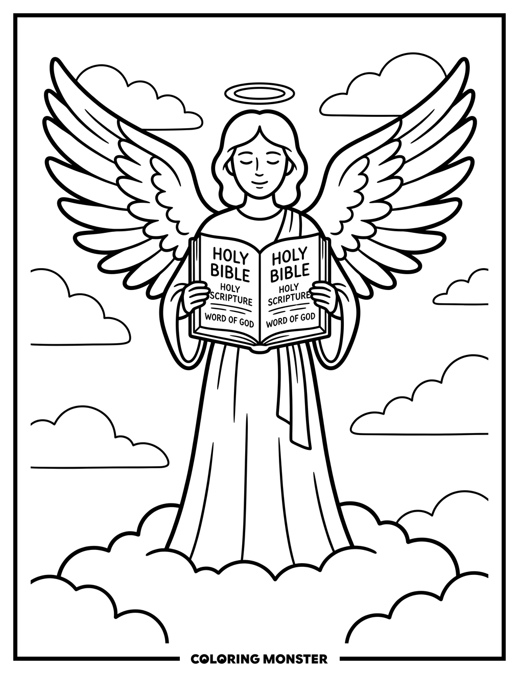 Angel Reading the Bible Coloring Page