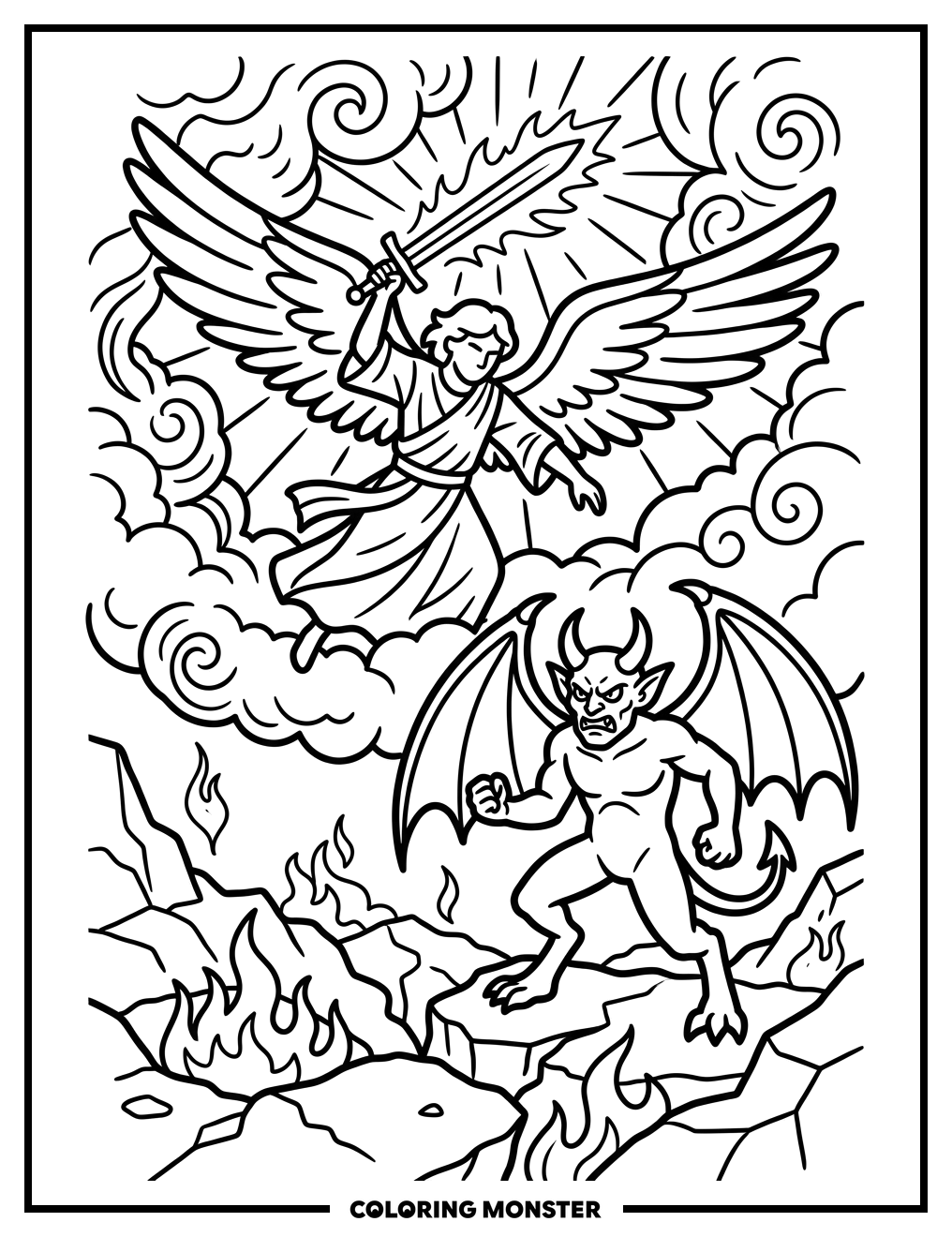 Angel Versus Demon Battle Coloring Page