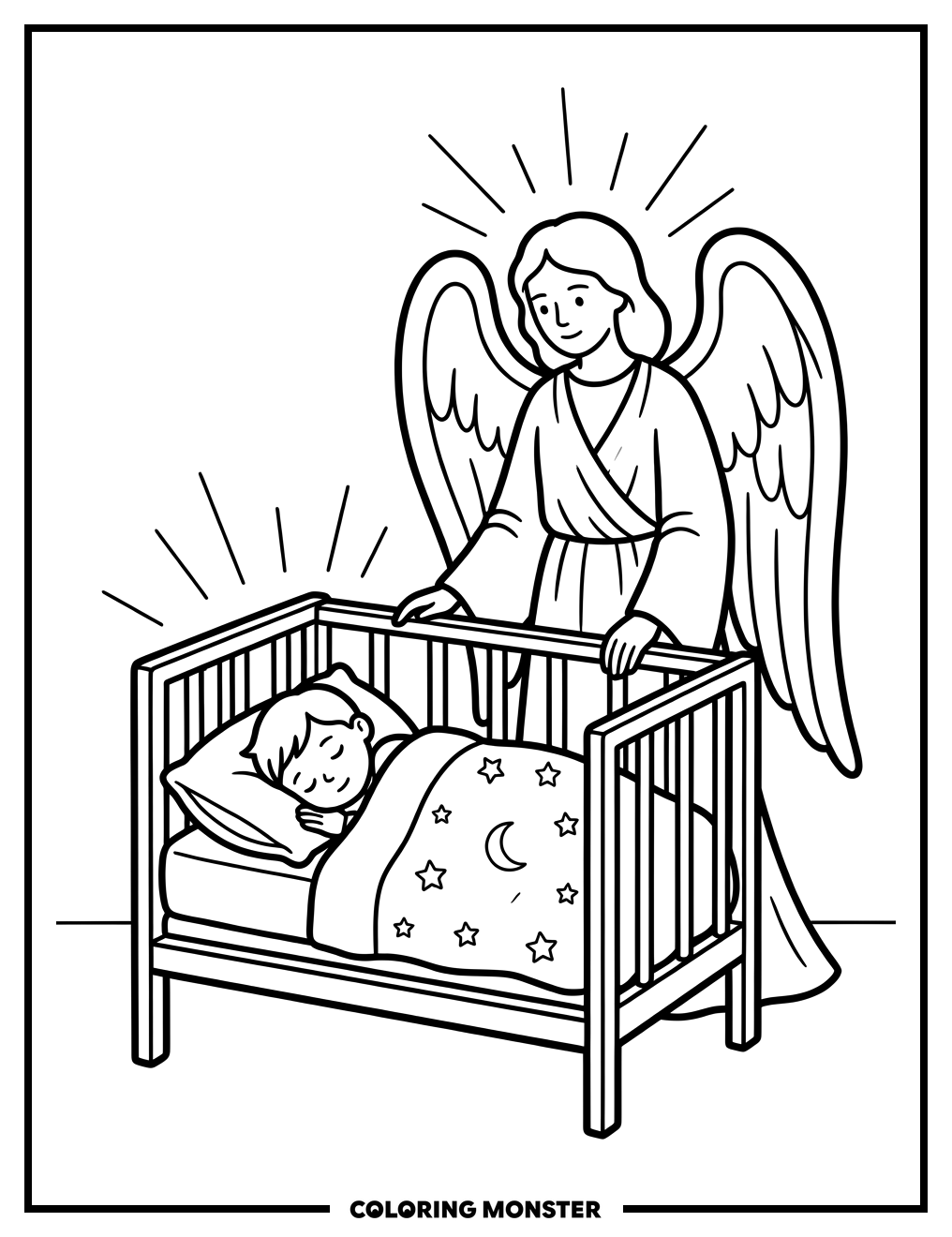 Angel Watching Over Sleeping Baby Coloring Page