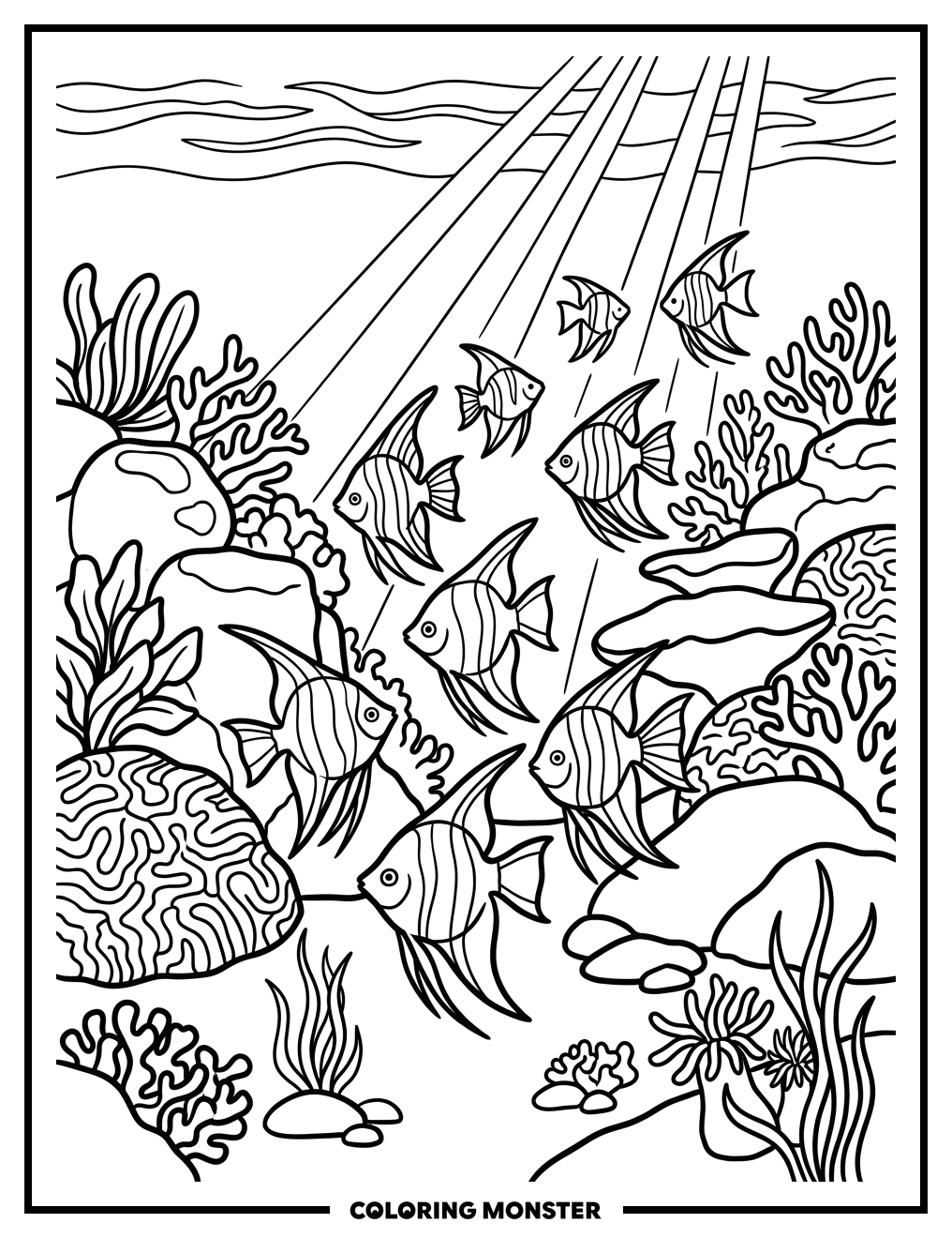 Angelfish and Coral Reef Coloring Page