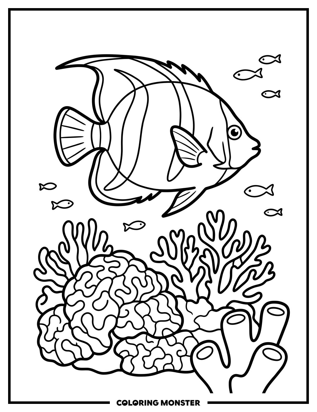 Angelfish and Coral Reef Coloring Page